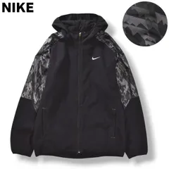 ナイキ NIKE フーデット フリース ジャケット パーカー ジップアップ ラグランスリーブ スウッシュ ロゴ 切替 デザイン サーマフィット THERMA FIT XL ブラック x 総柄 グレー スポーツ カジュアル ウェア メンズ