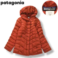 パタゴニア patagonia フーデット キルティング グース ダウン ジャケット パーカー ジャンパー ジップアップ ウィンドブレーカー XS オレンジレッド レンガ色 アウトドア カジュアル ウェア タウンユース トラベル ウィメンズ レディース ♪