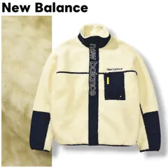 【定番】 ニューバランス New Balance ボア フリース ジャケット ジャンパー ブルゾン ジップアップ ロゴ デザイン S ホワイト x ネイビー スポーツ カジュアル ウェア タウンユース アウトドア メンズ