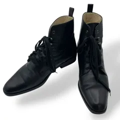 美品　MARGARET HOWELL　マーガレットハウエル　ショートブーツ　レザーシューズ　レースアップ　プレーントゥ　編み込み　革靴　ヴィンテージ　黒　ブラック　24cm