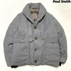 Paul Smith ダウンジャケット ショールカラー ウール 切り替え ドローコード 革紐 レザー 牛革 Mサイズ グレー ポールスミス
