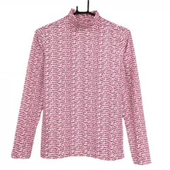 【超美品】ジャックバニー 長袖ハイネックシャツ 白×ピンク ロゴ総柄 インナー レディース 1(M) ゴルフウェア Jack Bunny