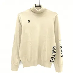 パーリーゲイツ タートルネックセーター ベージュ×黒 袖ロゴ ニット レディース 2(L) ゴルフウェア PEARLY GATES