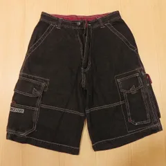 )274★ 90s HOBO ホーボー ハーフパンツ 76 ブラックデニム カーゴ ショーツ ワイド バギー HIPHOP 古着 黒