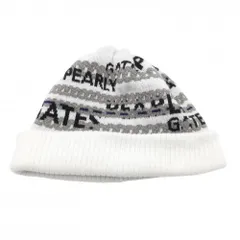 【美品】パーリーゲイツ ニット帽 白×グレー 総柄 ロゴ 額薄汚れ FR   ゴルフウェア PEARLY GATES