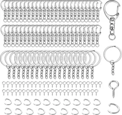 新品 [RISOUHE]キーホルダー金具 キーホルダーパーツ 140部品入り キーリングアクセサリー ネジヒートン DIY 手芸用品 手作りキーホルダーパーツ パーツ ゴールドシルバー 回転カン 丸カン付き シルバー (140)