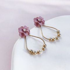 2way フープピアス フラワー 花 ゴールドビーズ ドロップ 取り外し可能 ピンク キュービックジルコニア シルバー925 レディース アクセサリー お出かけ デート パーティー プレゼント ギフト 送料無料 即購入OK