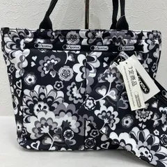 7577　LeSportsac レスポートサック　ハンドバッグ　トートバッグ　スモールエブリガールトート　ファンフェア　ハワイ　グアム　限定　ブラック　黒　ホワイト　白　グレー　モノトーン　花柄　タグ付き