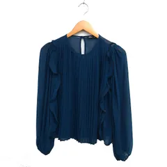 ザラ ZARA シアー ブラウス 長袖 フリル プリーツ シフォン 無地 XS ディープグリーン 深緑 /FT6