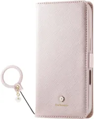 098 エレコム iPhone 16 Pro ケース カバー 手帳型 ソフトレザー コンパクトミラー カードポケット×2 フィンガーストラップ付き ワイヤレス充電対応 4つ角エアークッション &me かわいい ピンク PM-A24CPLFJM2PN