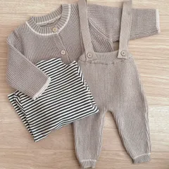 3点まとめ売り80〜90cmグレージュ系ベビー服セット