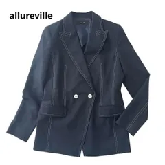 アルアバイル allureville テトアサツイル ストレッチ テーラード ジャケット ネイビー サイズ2 M 新品タグ付き レディース 通勤 オフィス 春夏 軽量 羽織り 上品 5428のサムネイル