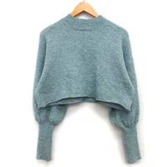 ダブルクローゼット w closet セーター ニット クロップド丈 シンプル 切替リブ ボリューム袖 長袖 丸首 F リーフグリーン 緑 /HT17