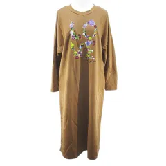 インゲボルグ INGEBORG 長袖 ロング丈 フレアワンピース ワンピース 茶系 ブラウン 日本製 花柄 フラワー プリント スリット