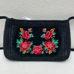 7534　FEILER　フェイラー　 ショルダーバッグ　斜めがけ　 ミニバッグ　花柄　ブラック系　 黒　メッシュ　シュニール織り　 レディース