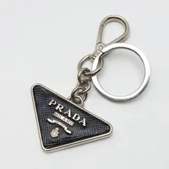 【楠本質店/元住吉】プラダ/PRADA　ロゴキーリング　ブラック　レザー/シルバー金具【中古】