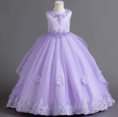 子供ドレス 女の子 プリンセス ロングドレス チュール ビーズ付き 発表会 結婚式  ko1