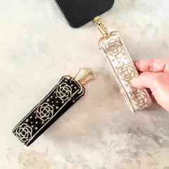 インド刺繍リボン スマホストラップ ハンドストラップ カメリア 椿