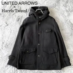 激レア❗️ハリスツイード100周年タグ ユナイテッドアローズ フーデッドコート ウール L ブラック 黒