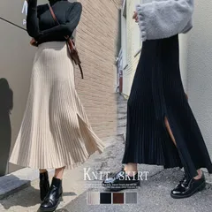 ニットスカート レディース ハイウエスト フレアスカート スリット Aライン プリーツスカート(T)
