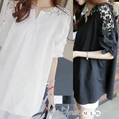 フラワーレース ブラウス レディース 半袖シャツ チュニック Vネック プルオーバー ゆったり(T)