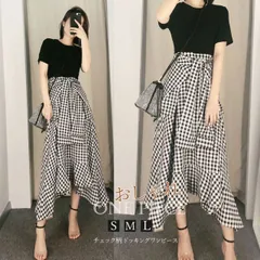 切り替えワンピース レディース ギンガムチェック ドッキングワンピ ロング丈(T)