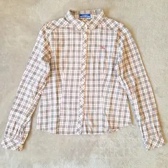 【BURBERRY LONDON】チェック柄 コットンシャツ／ 38 長袖 バーバリー 定番 ノバチェック系 ブラウン×レッド 茶 赤