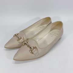 美品◯ DIANA ダイアナ 晴雨兼用 ビット付き フラットパンプス ベージュ ポインテッドトゥ 21.5