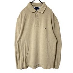 ベージュ ワンポイント 無地 シンプル 単色 トミーヒルフィガー L ポロシャツ レディース ユニセックス メンズ 古着 長袖