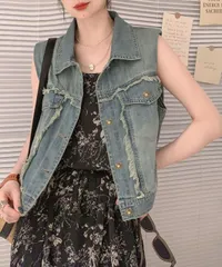 フリンジデニムベスト 襟付き (T)