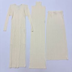 PLEATS PLEASE ISSEY MIYAKE プリーツプリーズ イッセイミヤケ 3点 セット プリーツ ロング ワンピース カーディガン スカート 712-0230