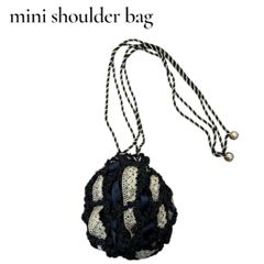 ミニショルダーバッグ ハンドメイド 編み込み レース リボン ロープ メッシュ ミニポシェット ミニバッグ 携帯バッグ 巾着型