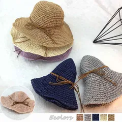 麦わら帽子 レディース 折たたみ つば広 ハット uvカット おしゃれ 細リボン 帽子(T)