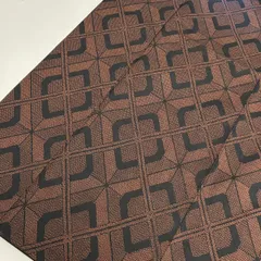 紬 裄68 正絹 幾何学 焦茶色 十日町 袷 着物 MK-2446