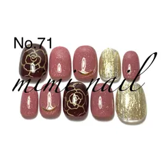 No.71 ラメ入りローズ＆薔薇ネイルチップ ハンドメイド ジェルコート済 成人式ネイル 振袖ネイル 和柄ネイル