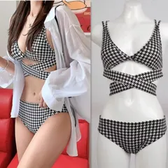 水着 ビキニ セパレート 上下セット レディース セクシー 千鳥柄 韓国 ファッション 雑貨 かわいい おしゃれ 北欧 送料無料 [K] (T)