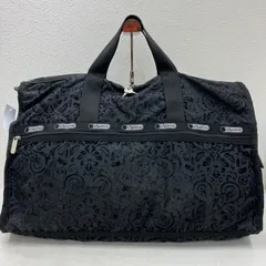 7553　LeSportsac　レスポートサック　 ボストンバッグ　2way　ラージウィークエンダー　 旅行　大容量　ブラック系　黒　ダマスク柄　 フロッキー加工　ブドワール　レディース