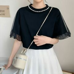 Vivianne Tam スパンコールトップス チュール パープル 半袖 2 - メルカリ