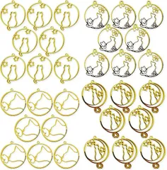 Ａｕｐｕｒｕ アウプル レジン枠 ペンダント キーホルダー アクセサリー フレーム DIY (猫 4種類 各8個 32個セット)