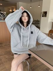 新品 discoat 刺繍ロゴビッグフードパーカー おせん ライトグレー