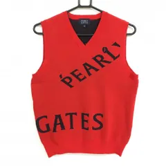 【美品】パーリーゲイツ ニットベスト レッド Vネック ロゴ レディース 0(S) ゴルフウェア PEARLY GATES