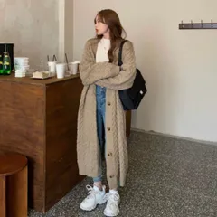 カーディガン レディース ロング ニット 羽織り 前開き ケーブル 韓国ファッション きれいめ カジュアル 防寒 リラックス 大人 長袖