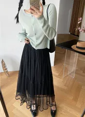 レーヨンスカート 伸縮性のあるウエスト ロングスカート ハイウエスト (T)