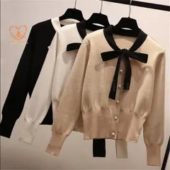 ニットセーター レディース 春 秋冬 ニットソー 長袖 リボン首セータートップス 桃ショット丈 ニットセーター ゆったり ニット プレゼント