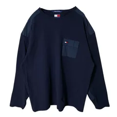 2XL ポケT ネイビー ロンT オーバーサイズ トミーヒルフィガー ワンポイント 無地 シンプル 単色 メンズ レディース ユニセックス 古着 長袖