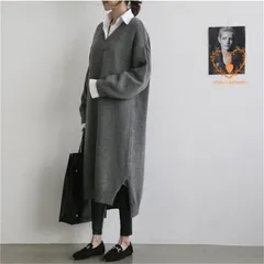 ニットワンピ Vネック セーター 長袖 ロング丈 レディース プルオーバー ニット トップス チュニックワンピース チュニック ニットワンピー