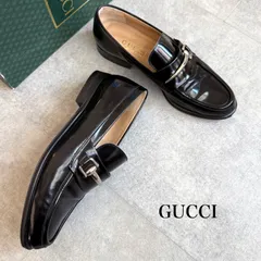 美品 GUCCI グッチ ホースビットローファー ブラック シルバー エナメル レザー レディースシューズ 5B 22cm L12