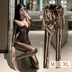 豹柄 長袖 エナメル風 ボンテージ 全身タイツ スーツ コスプレ衣装豹柄 長袖 エナメル風 ボンテージ 全身タイツ スーツ コスプレ衣装(T)