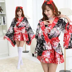 赤 フリルスカート 着物ドレス 浴衣 コスプレ (T)