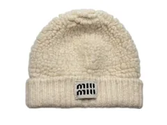 極美品 MIUMIU ミュウミュウ ビーニー ニットキャップ ニット帽 5HC327 2CNN ウール アルパカ ポリアミド アイボリー 中古 4b009623
